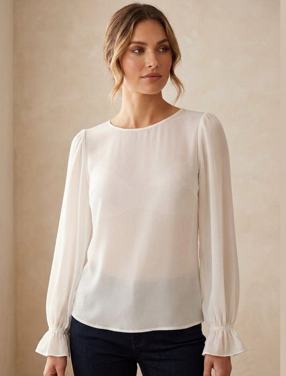 Catherine Malandrino Ivory Long Sleeve Blouse